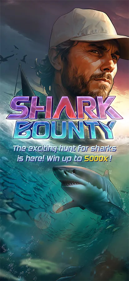 ภาพ Shark Bounty PG Slot แสดงฉลามกำลังล่าขุมทรัพย์ใต้มหาสมุทร